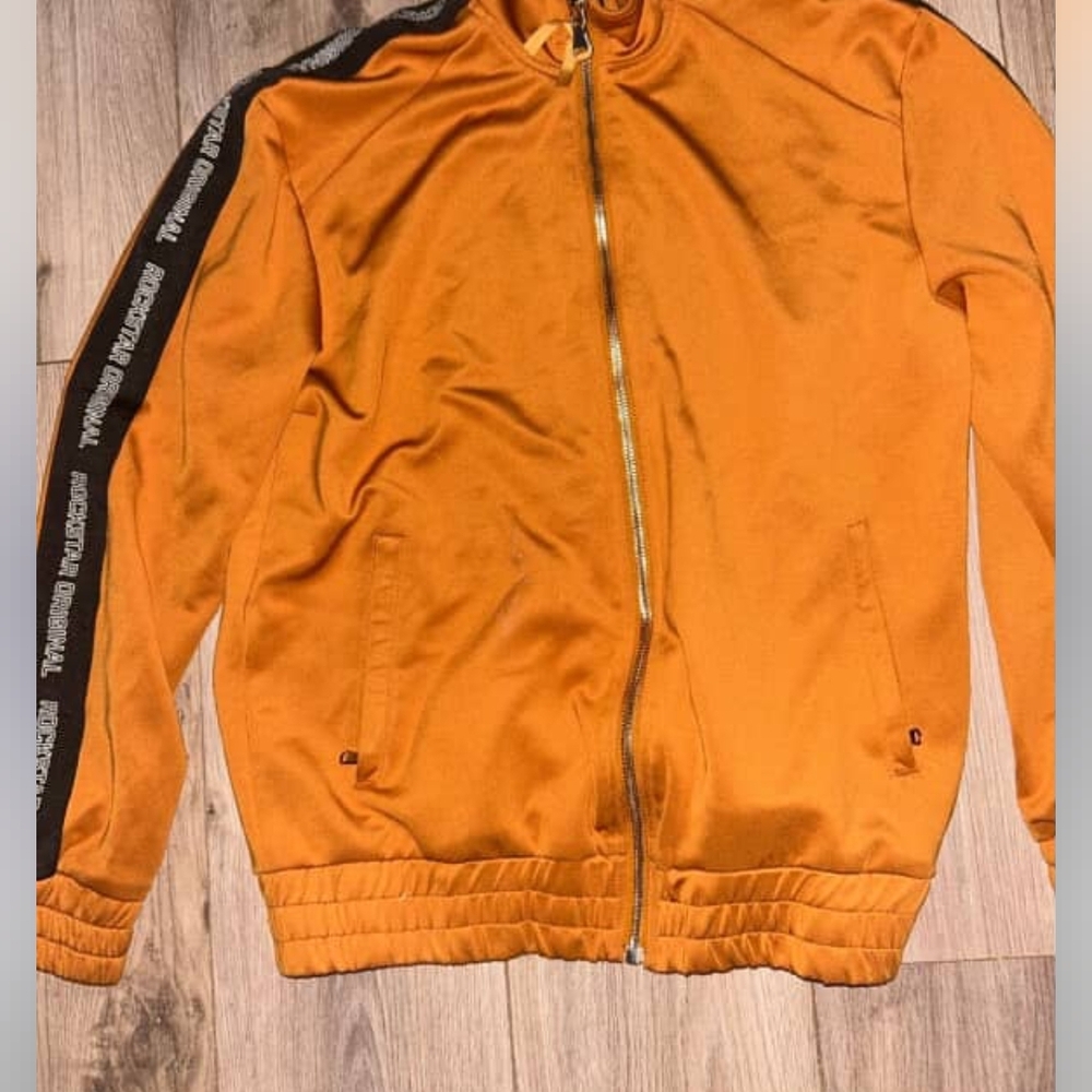 Rockstar Original Orange Zip-Up Jacket with Black Stripe Size XL